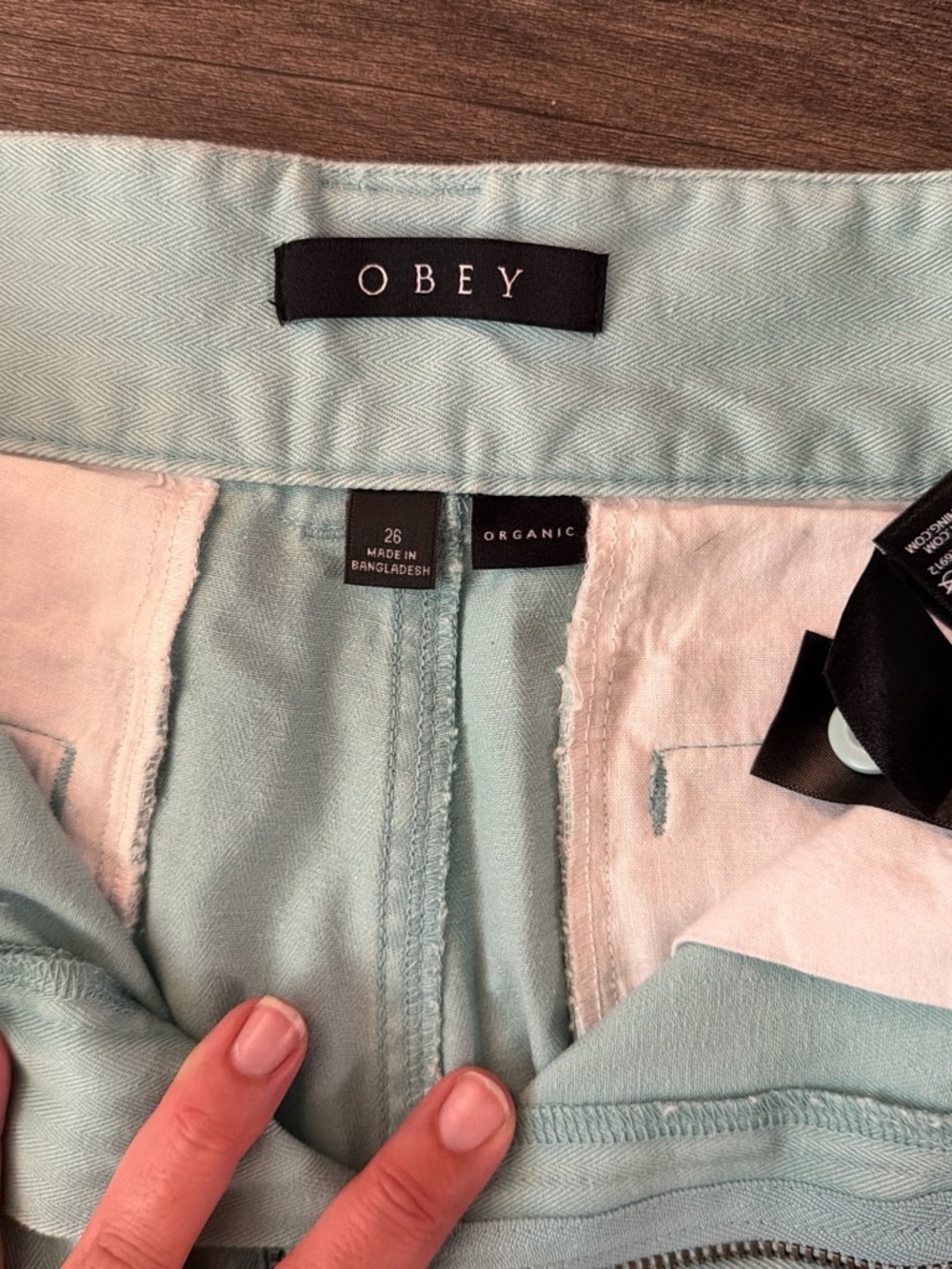 OBEY Women’s Organic Cotton Chino Pants Size 26 Mint Green Straight Leg Casual - Picture 3 of 5
